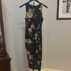Floral Sleeveless Black Knit Dress